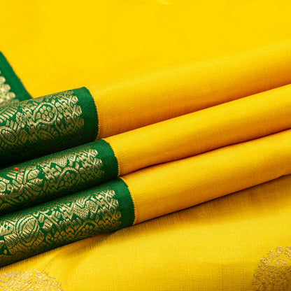 Yellow And Green Kanchipuram Silk Saree For Bridal Wear PV NYC 1939