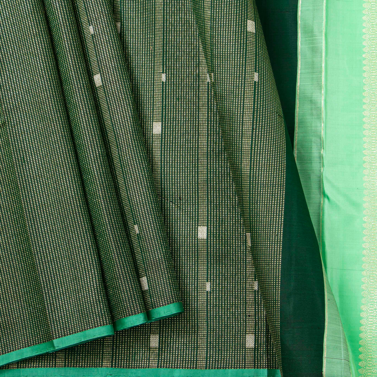 Green And Sea Green Kanchipuram Silk Saree For Bridal Wear PV NYC 1961