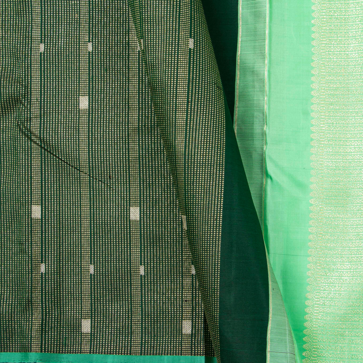 Green And Sea Green Kanchipuram Silk Saree For Bridal Wear PV NYC 1961