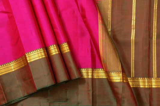 Pink And Green Kanchipuram Silk Saree Light Weight For Festive Wear PV KNN 208 - Silk Sari - Panjavarnam