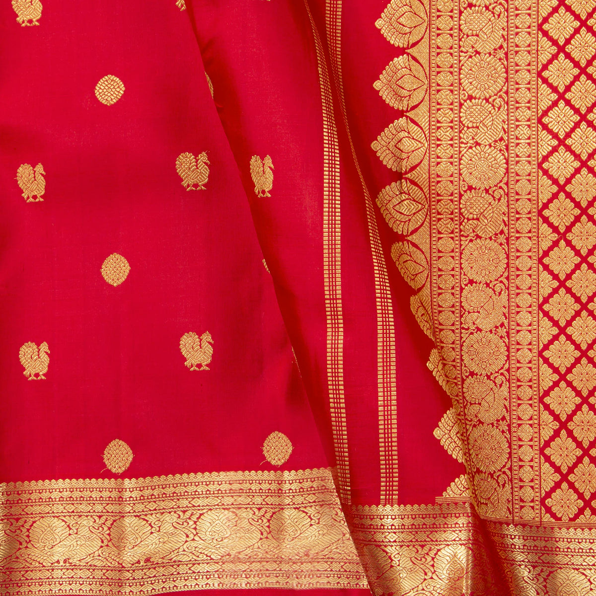 Red Kanchipuram Silk Saree For Festive Wear PV NYC 1984