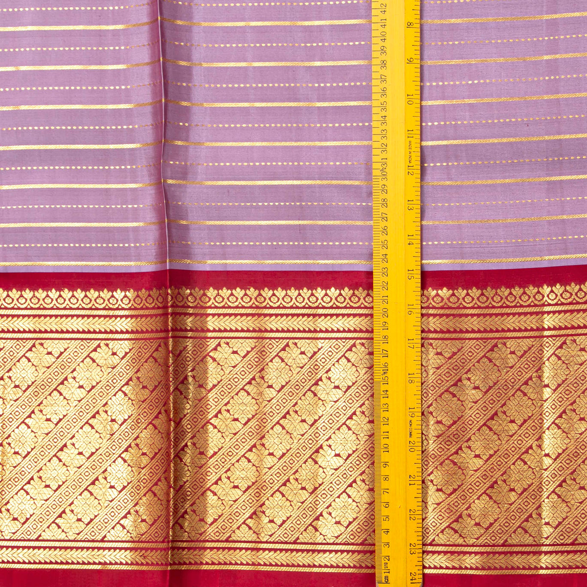 Mauve And Red Kanchipuram Silk Saree For Bridal Wear PV NYC 1966