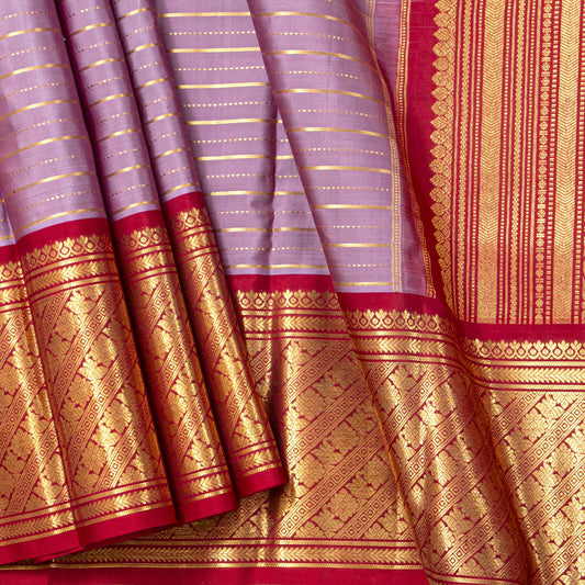 Mauve And Red Kanchipuram Silk Saree For Bridal Wear PV NYC 1966