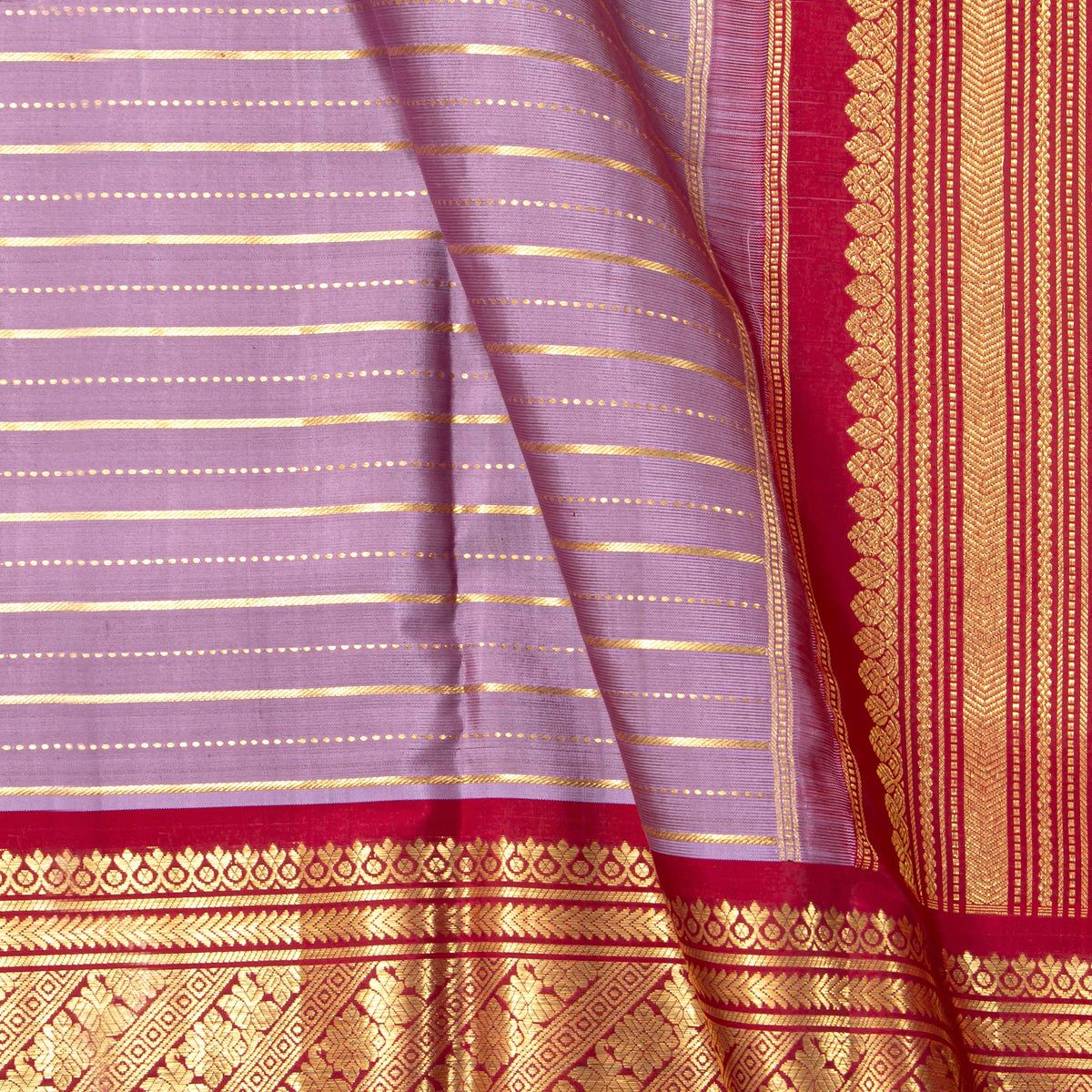 Mauve And Red Kanchipuram Silk Saree For Bridal Wear PV NYC 1966