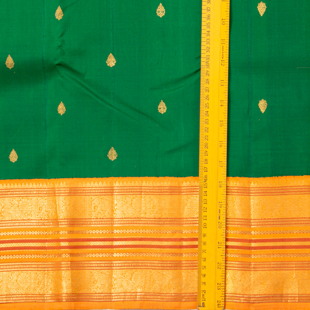 Green And Yellow Kanchipuram Silk Saree For Wedding Wear PV NYC 1938