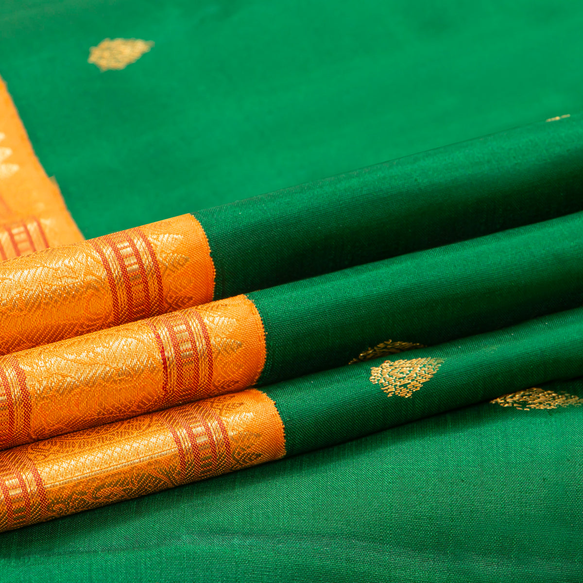 Green And Yellow Kanchipuram Silk Saree For Wedding Wear PV NYC 1938