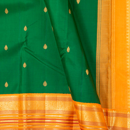 Green And Yellow Kanchipuram Silk Saree For Wedding Wear PV NYC 1938