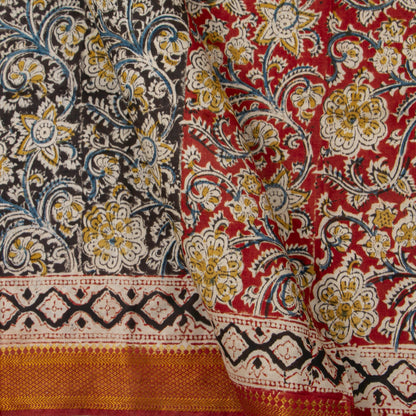 Black Kalamkari Mangalgiri Silk Saree With Zari Border For Office Wear PV MG 106