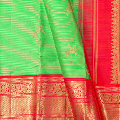 Green And Red Kanchipuram Silk Saree For Wedding Wear PV NYC 1943