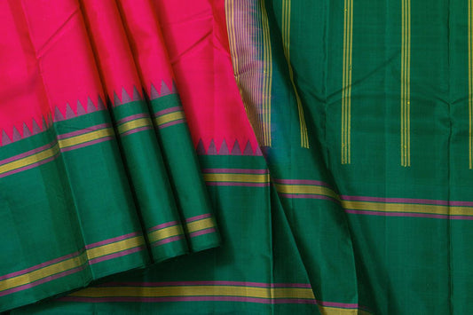 Pink And Green Temple Border Kanchipuram Silk Saree Light Weight For Festive Wear PV KNN 230 - Silk Sari - Panjavarnam