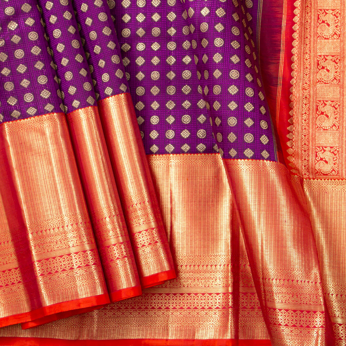 Magenta And Red Kanchipuram Silk Saree For Bridal Wear PV NYC 1949