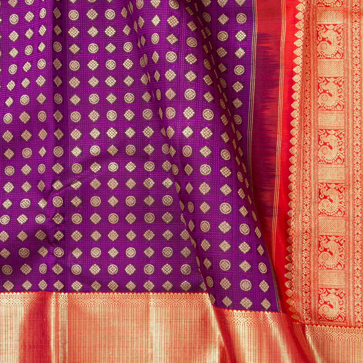Magenta And Red Kanchipuram Silk Saree For Bridal Wear PV NYC 1949