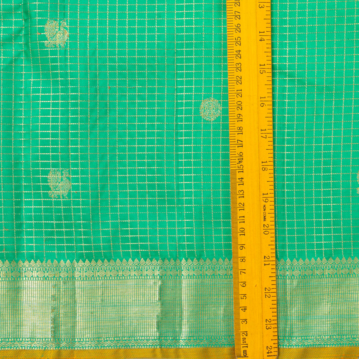Sea Green And Yellow Kanchipuram Silk Saree For Bridal Wear PV NYC 2007