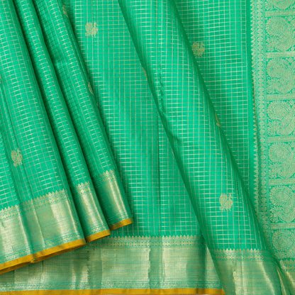 Sea Green And Yellow Kanchipuram Silk Saree For Bridal Wear PV NYC 2007