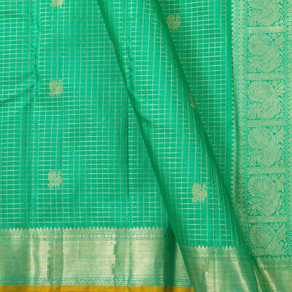 Sea Green And Yellow Kanchipuram Silk Saree For Bridal Wear PV NYC 2007