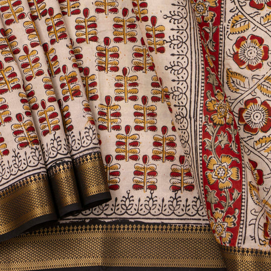 Off White Kalamkari Mangalgiri Silk Saree For Office Wear PV MG 105