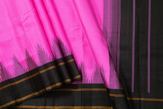 Pink And Black Temple Border Kanchipuram Silk Saree Light Weight For Festive Wear PV KNN 234 - Silk Sari - Panjavarnam