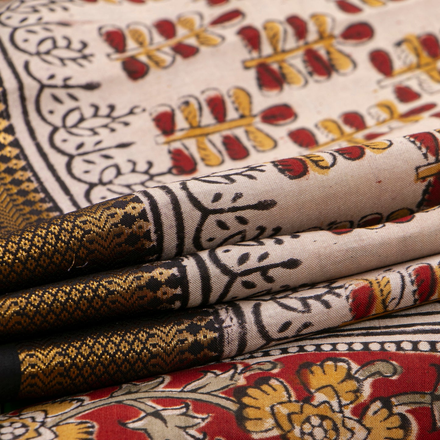 Off White Kalamkari Mangalgiri Silk Saree For Office Wear PV MG 105