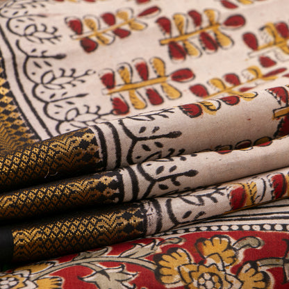 Off White Kalamkari Mangalgiri Silk Saree For Office Wear PV MG 105