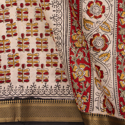 Off White Kalamkari Mangalgiri Silk Saree For Office Wear PV MG 105