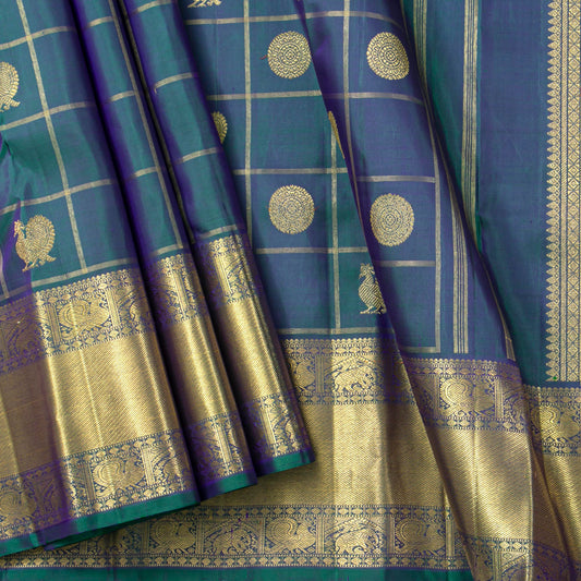 Mayilkazuthu Blue Kanchipuram Silk Saree For Bridal Wear PV NYC 1971