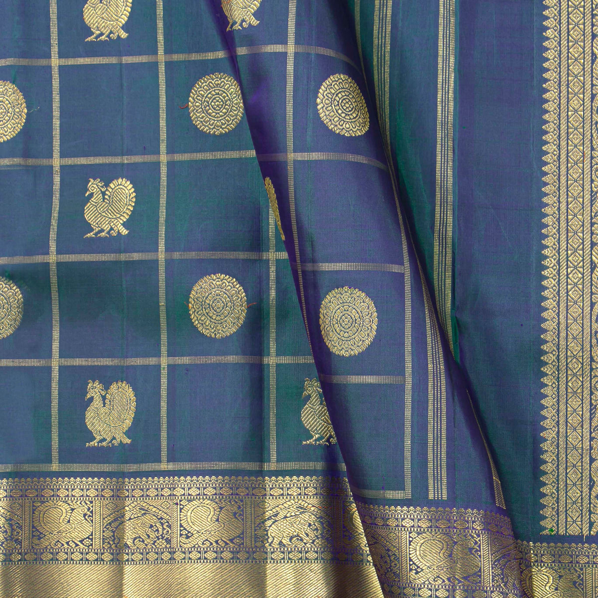 Mayilkazuthu Blue Kanchipuram Silk Saree For Bridal Wear PV NYC 1971