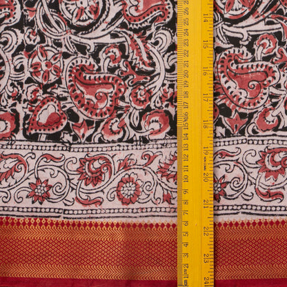 Black And Red Kalamkari Mangalgiri Silk Saree With Zari Border For Office Wear PV MG 110