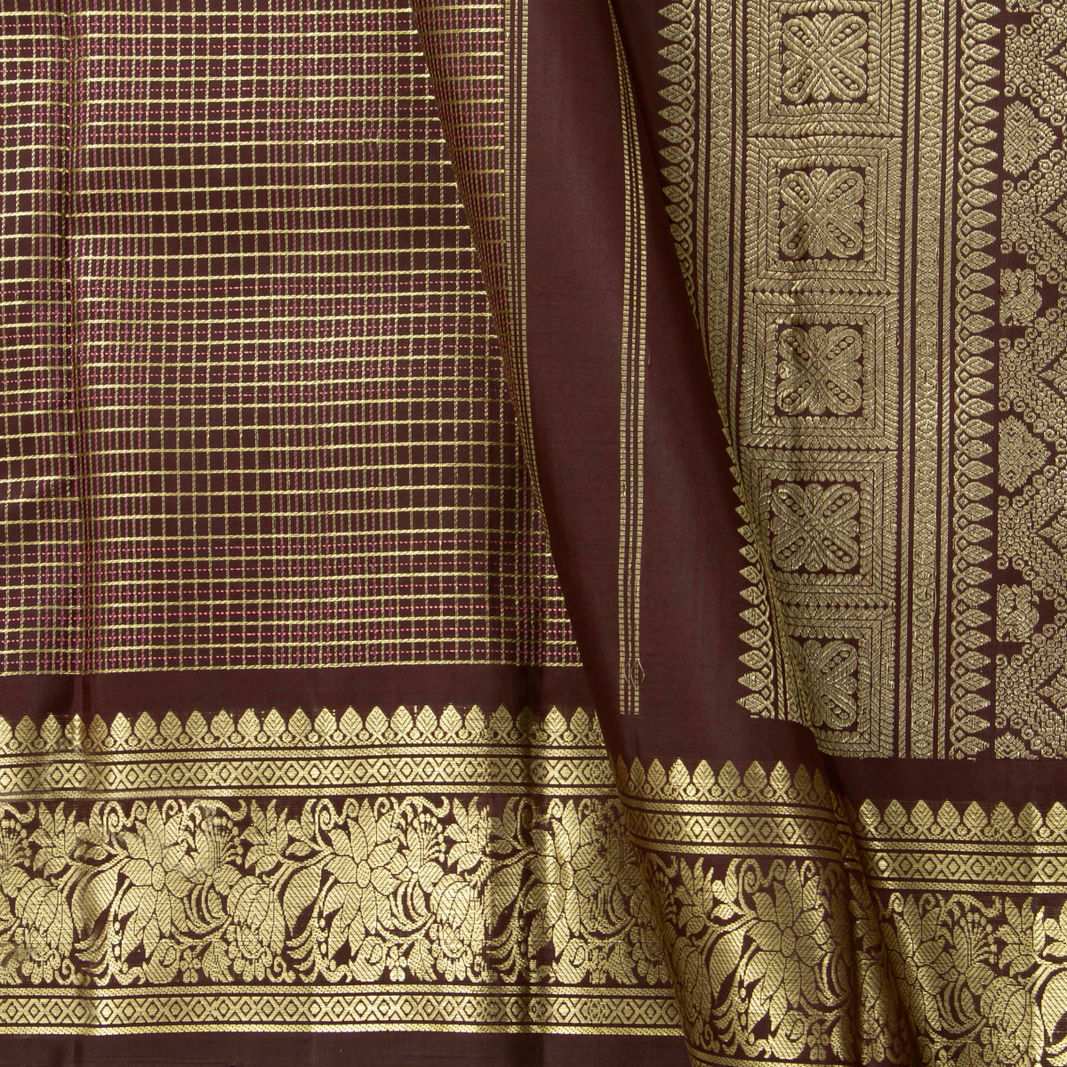 Brown Kanchipuram Silk Saree For Bridal Wear PV NYC 1991