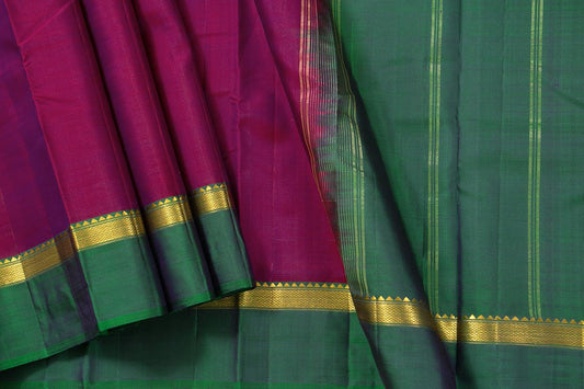 Magenta Ganga Jamuna Border Kanchipuram Silk Saree Light Weight For Festive Wear PV KNN 202