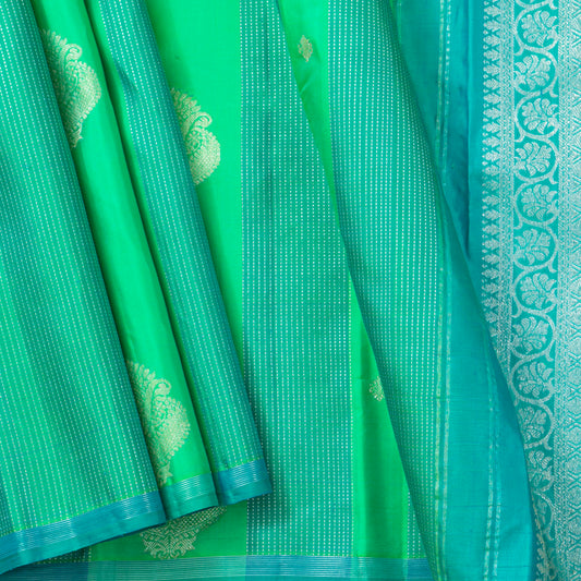 Sea Green And Blue Kanchipuram Silk Saree For Festive Wear PV NYC 2019
