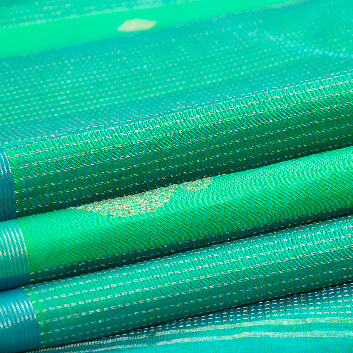 Sea Green And Blue Kanchipuram Silk Saree For Festive Wear PV NYC 2019