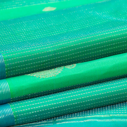 Sea Green And Blue Kanchipuram Silk Saree For Festive Wear PV NYC 2019