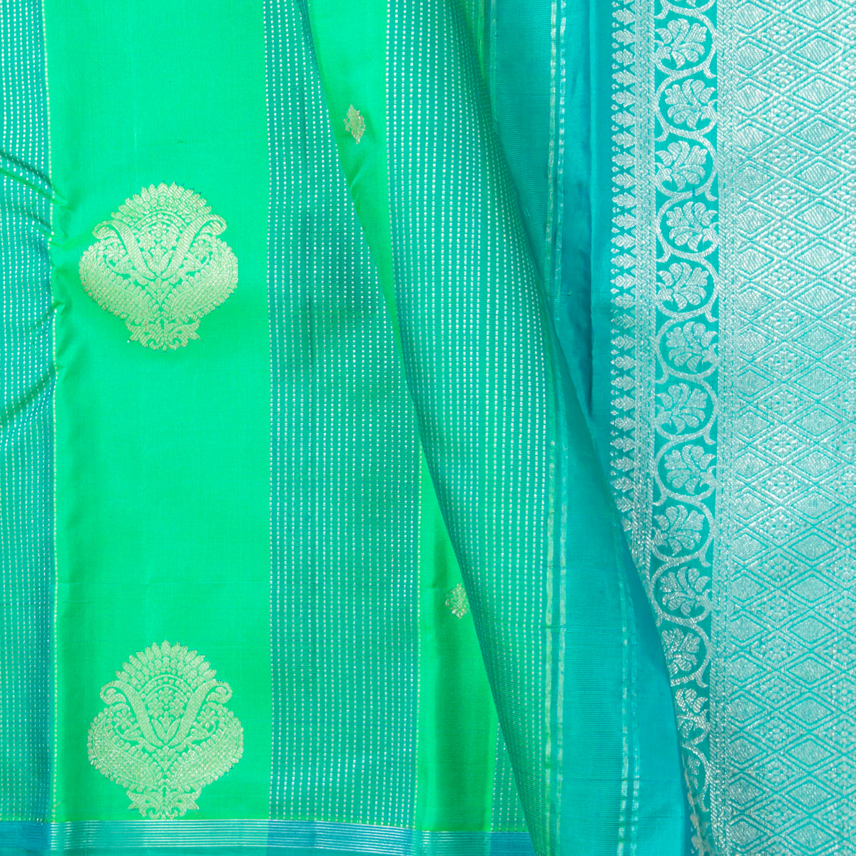 Sea Green And Blue Kanchipuram Silk Saree For Festive Wear PV NYC 2019