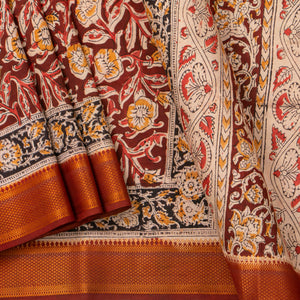 Maroon Kalamkari Mangalgiri Silk Saree For Office Wear PV MG 103
