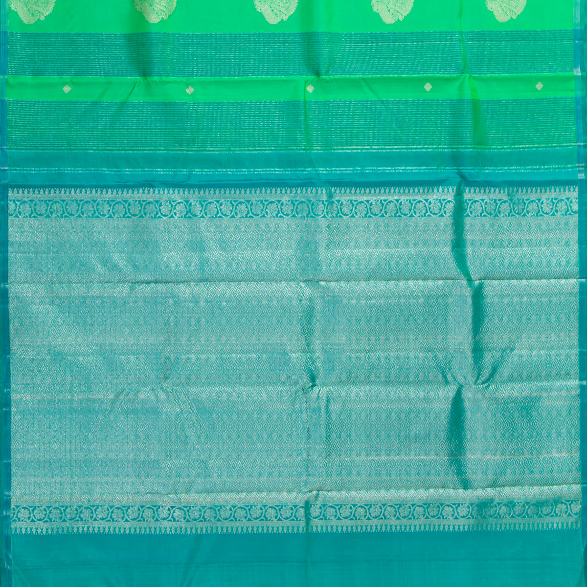 Sea Green And Blue Kanchipuram Silk Saree For Festive Wear PV NYC 2019