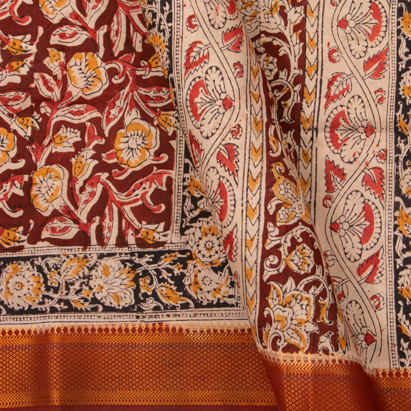 Maroon Kalamkari Mangalgiri Silk Saree For Office Wear PV MG 103