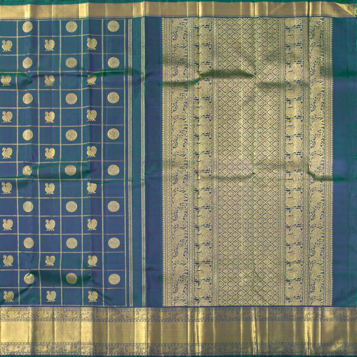 Mayilkazuthu Blue Kanchipuram Silk Saree For Bridal Wear PV NYC 1971