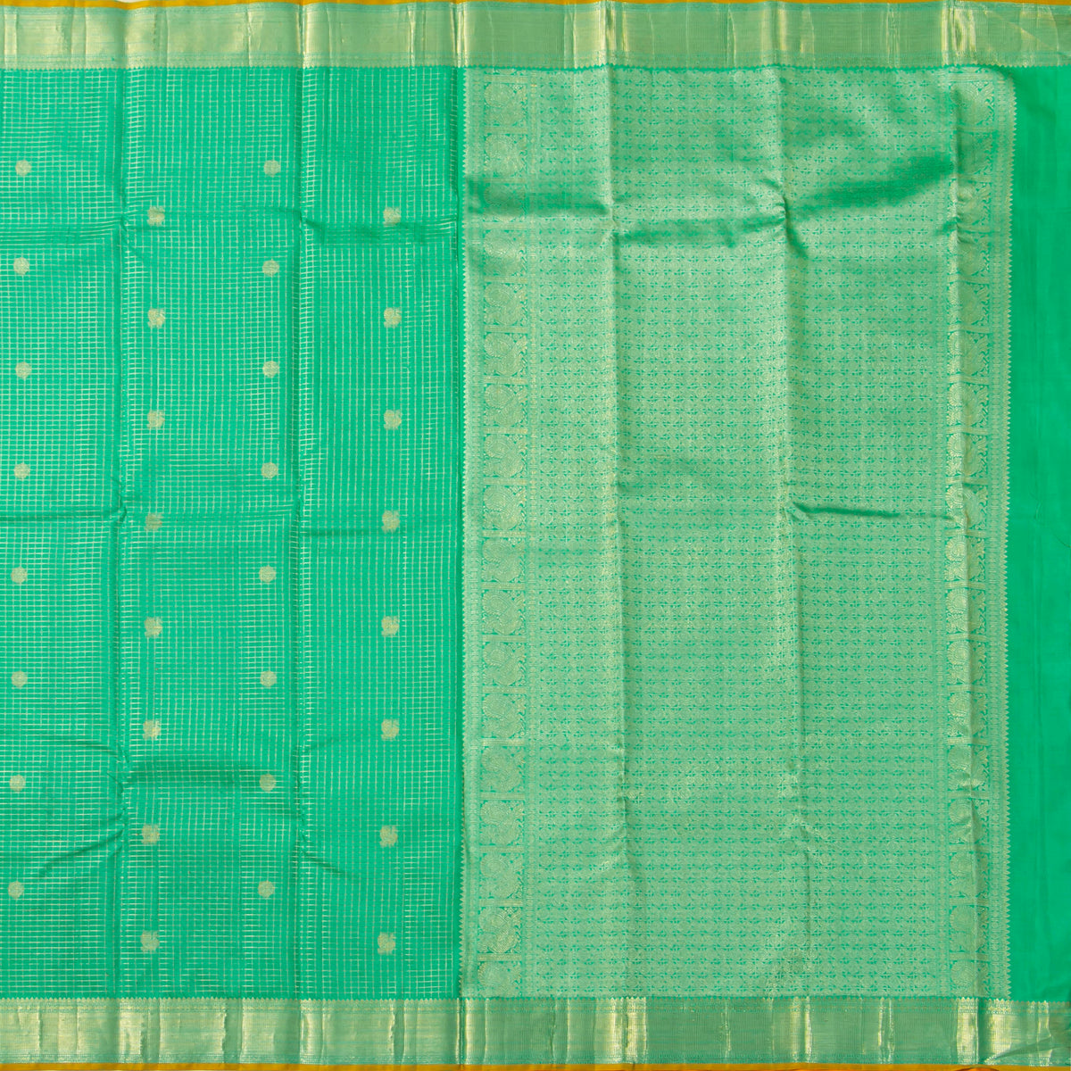 Sea Green And Yellow Kanchipuram Silk Saree For Bridal Wear PV NYC 2007