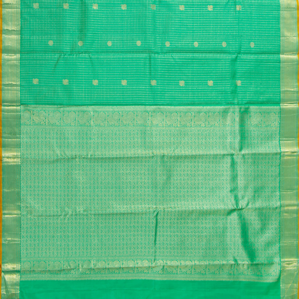 Sea Green And Yellow Kanchipuram Silk Saree For Bridal Wear PV NYC 2007