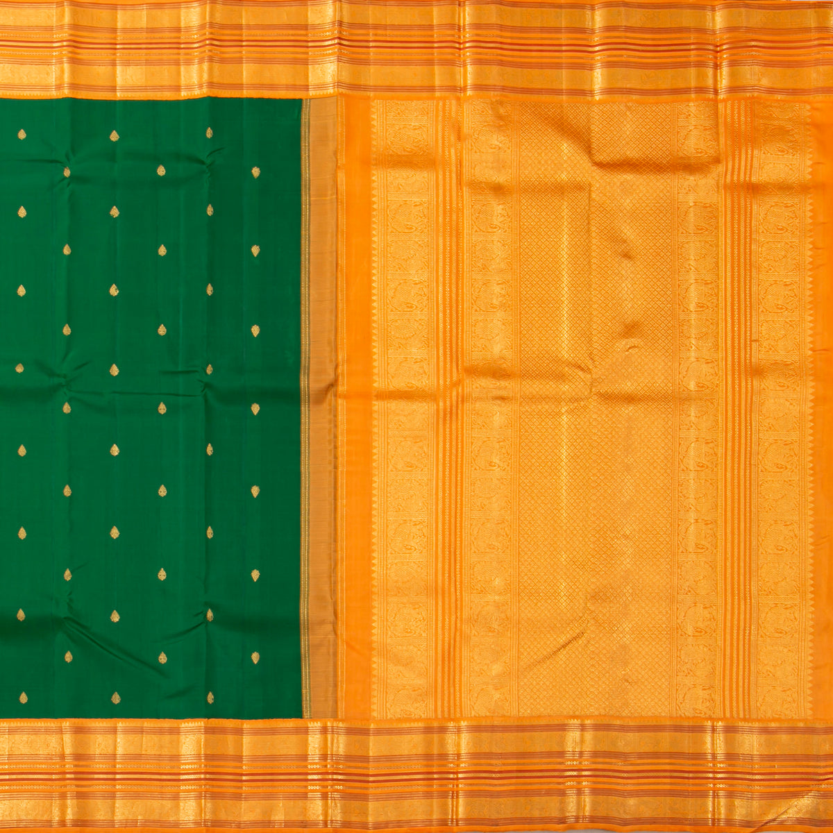 Green And Yellow Kanchipuram Silk Saree For Wedding Wear PV NYC 1938