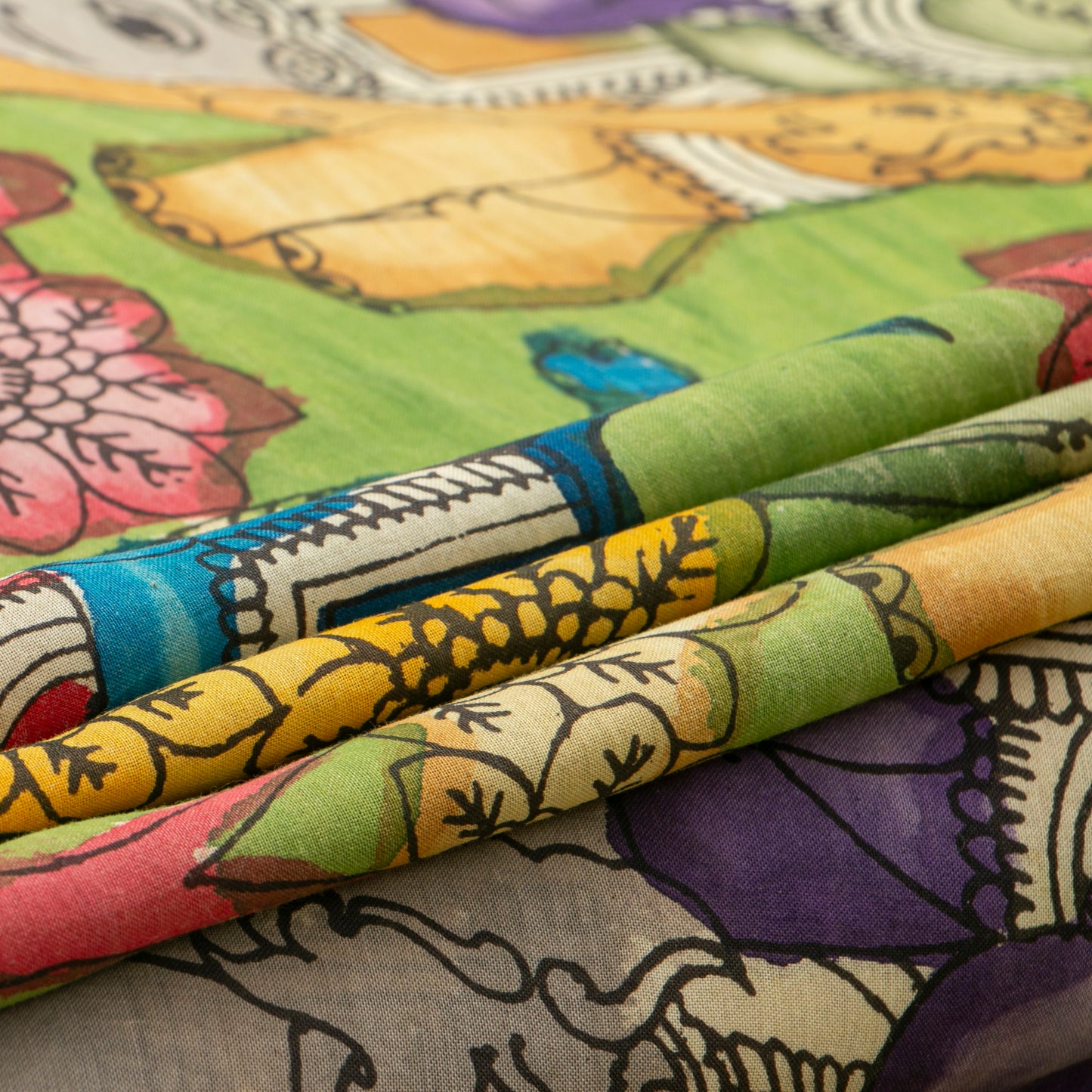 Green Handpainted Kalamkari Bangalore Silk Saree For Office Wear PK BS 585