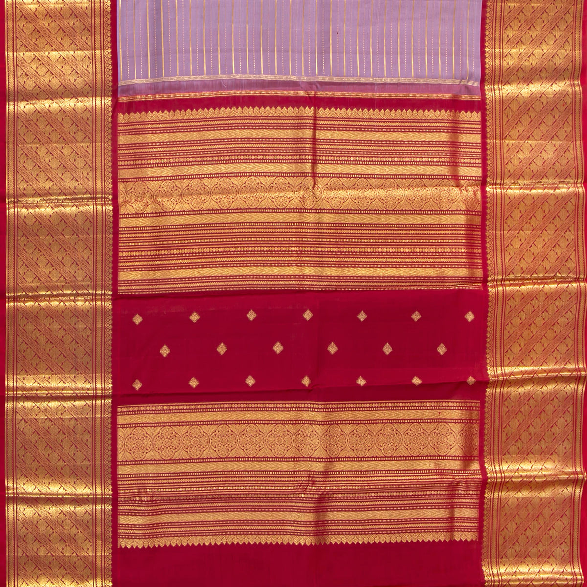 Mauve And Red Kanchipuram Silk Saree For Bridal Wear PV NYC 1966