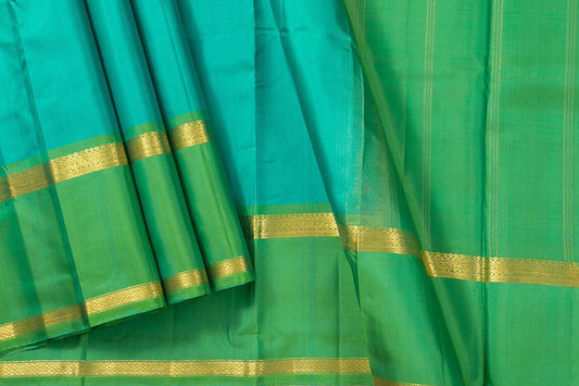 Aqua Blue And Green Kanchipuram Silk Saree Light Weight For Festive Wear PV KNN 211