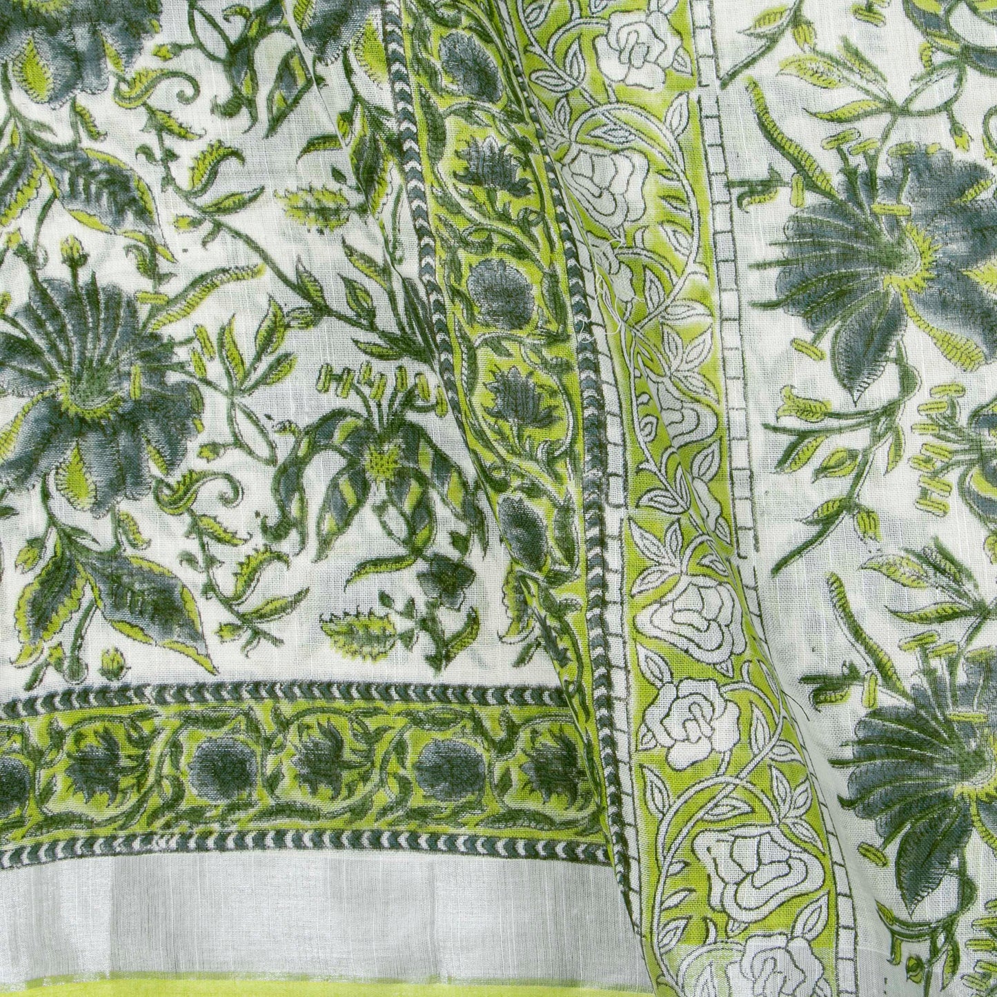 White Linen Saree With Silver Zari Border PL 2095 - Linen Sari - Panjavarnam PL 2095