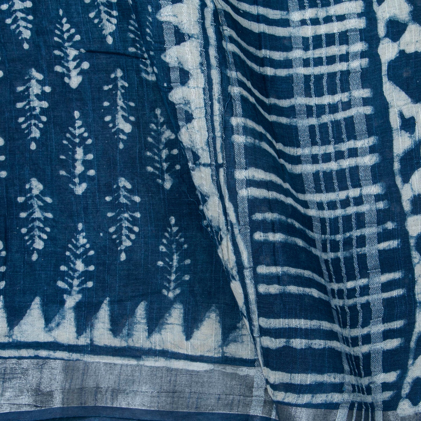 Indigo Blue Linen Saree WIth Silver Zari For Office Wear PL 2094