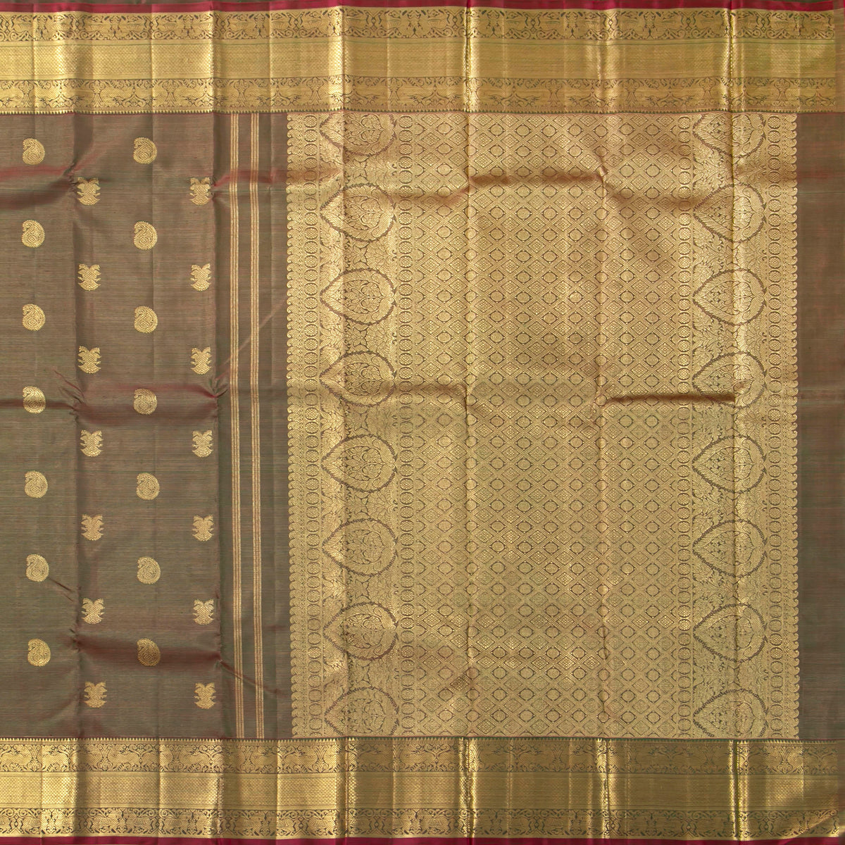 Manthulir Green Kanchipuram Silk Saree For Bridal Wear PV NYC 1972
