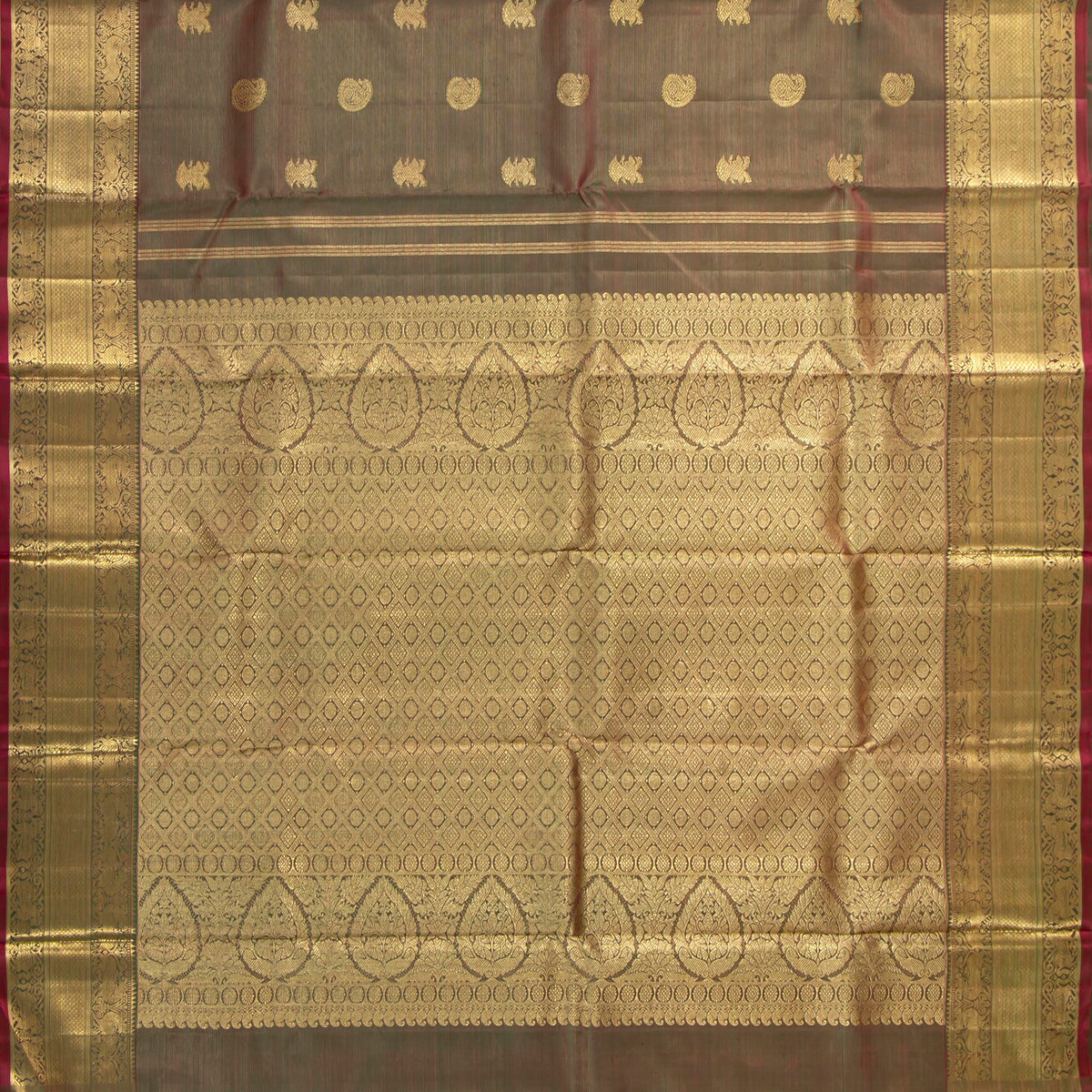 Manthulir Green Kanchipuram Silk Saree For Bridal Wear PV NYC 1972