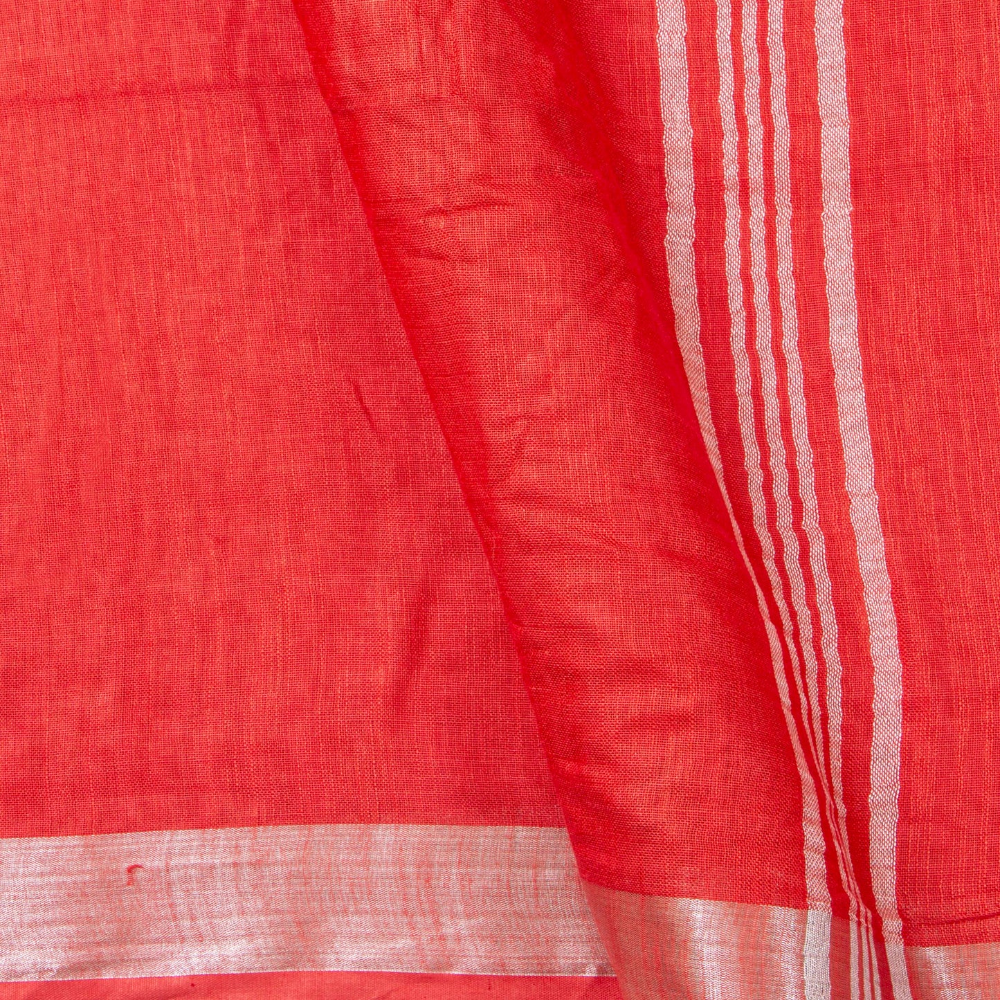Tomato Red Linen Saree WIth Silver Zari For Office Wear PL 2093