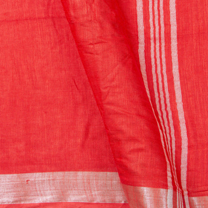Tomato Red Linen Saree WIth Silver Zari For Office Wear PL 2093