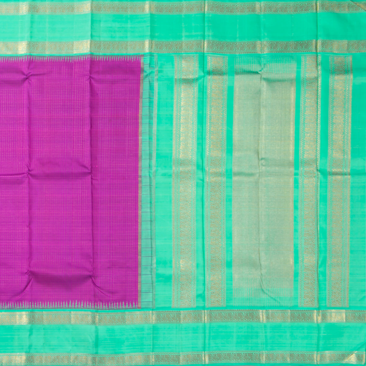 Magenta And Sea Green Kanchipuram Silk Saree For Bridal Wear PV NYC 1988